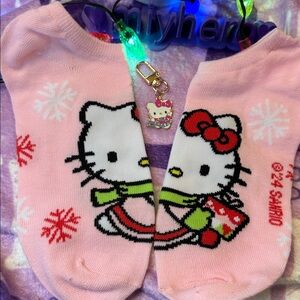 PINK Hello Kitty Holiday no show socks and bag charm